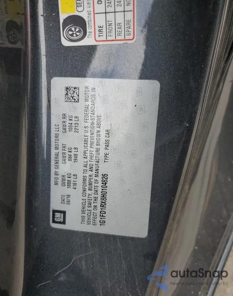 2017 Chevrolet Camaro Lt z USA, uszkodzony, nr VIN 1G1FD1RX8H0104826